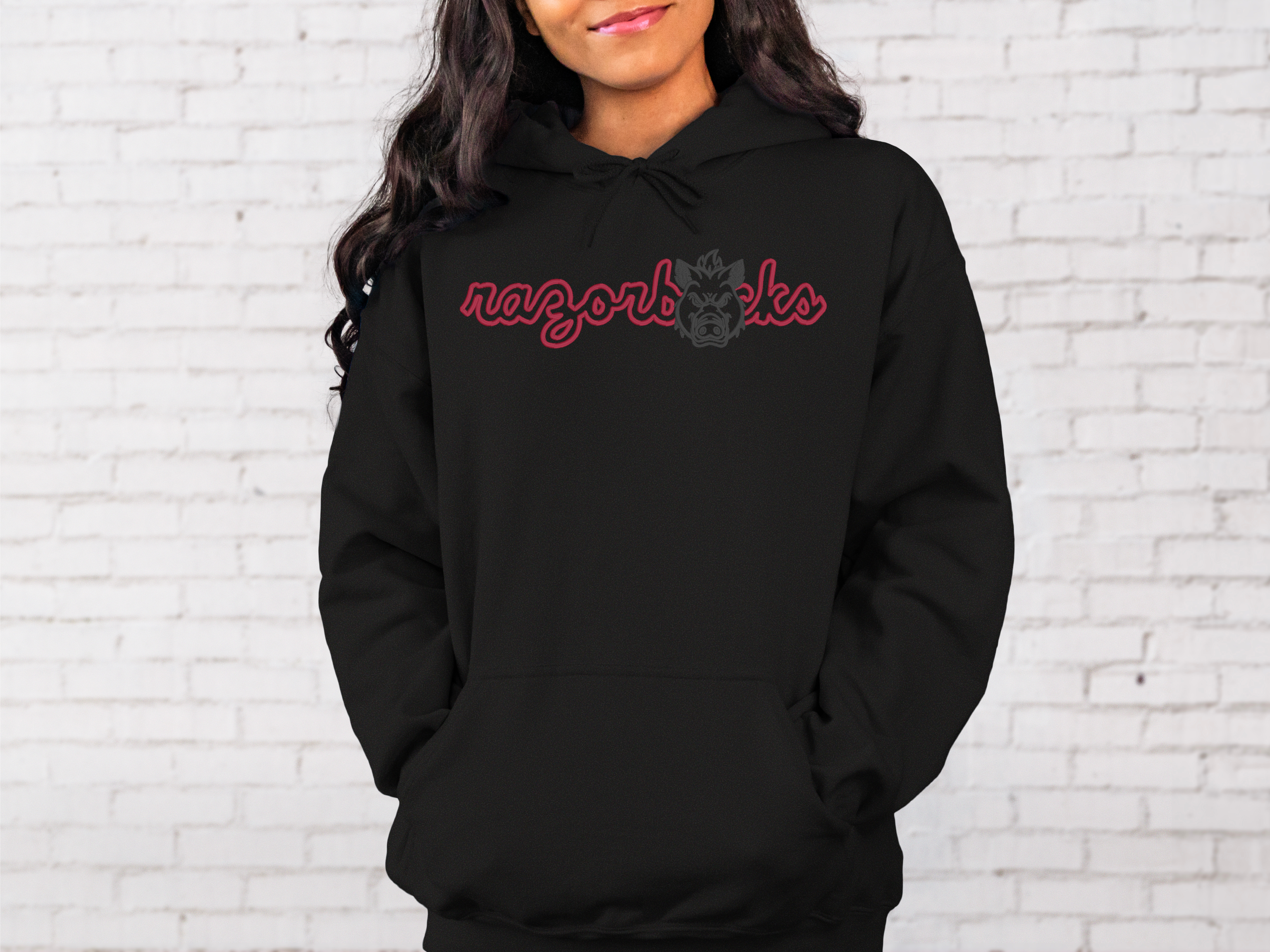 Razorbacks Vintage Hog Embroidered Hoodie or Sweatshirt