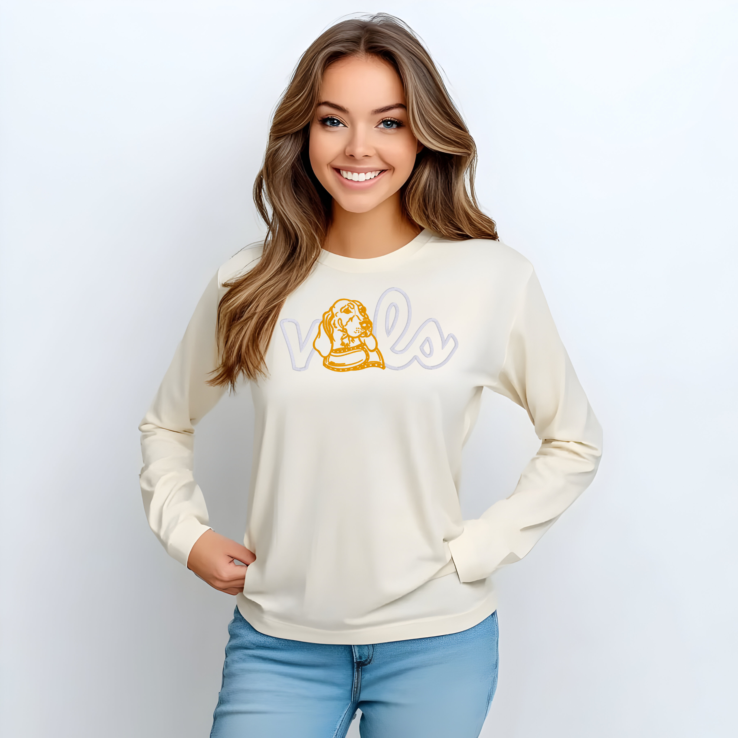 “VOLS” + Vintage Smokey Embroidered Comfort Colors Long Sleeve Tee
