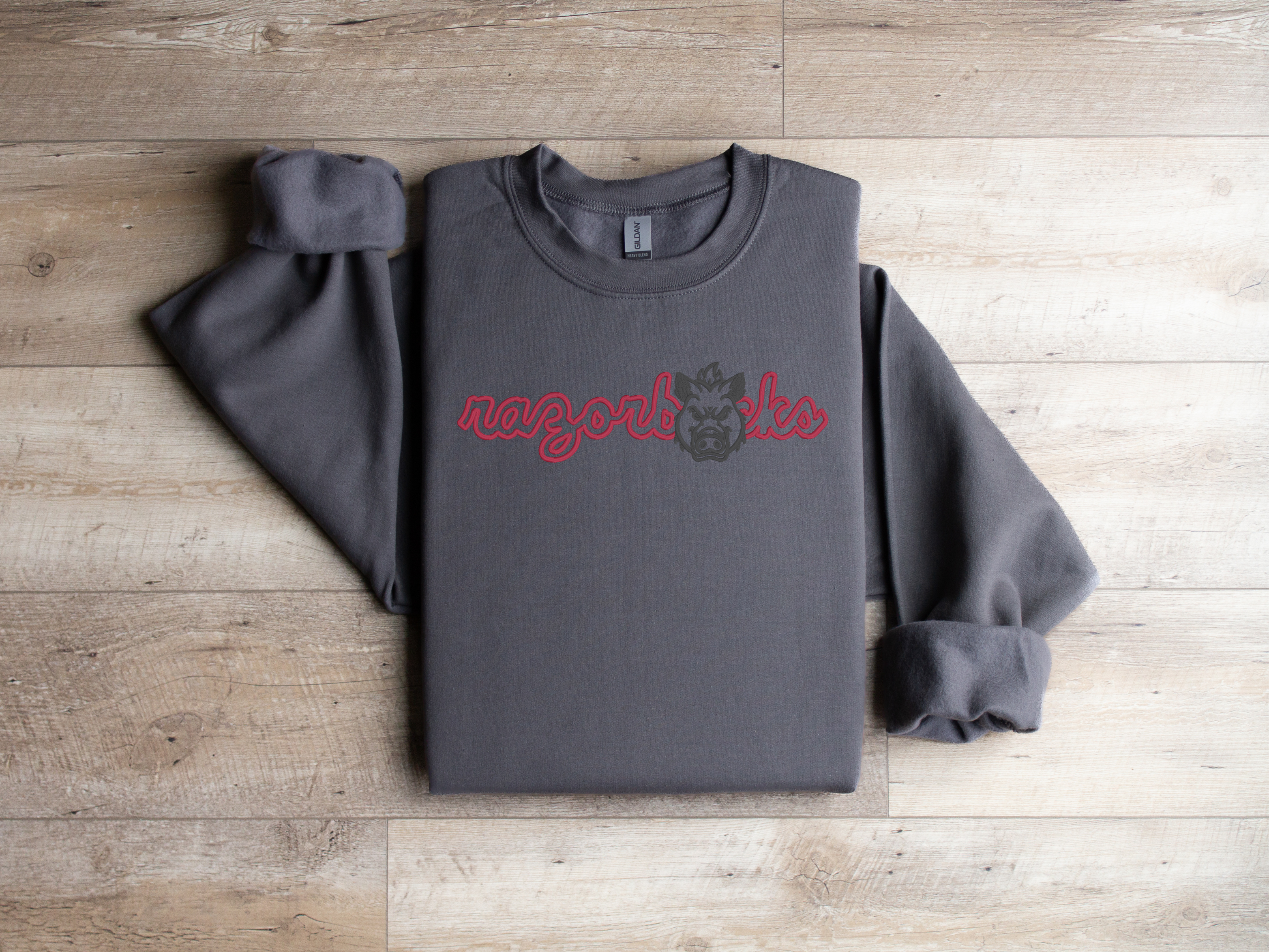 Razorbacks Vintage Hog Embroidered Hoodie or Sweatshirt