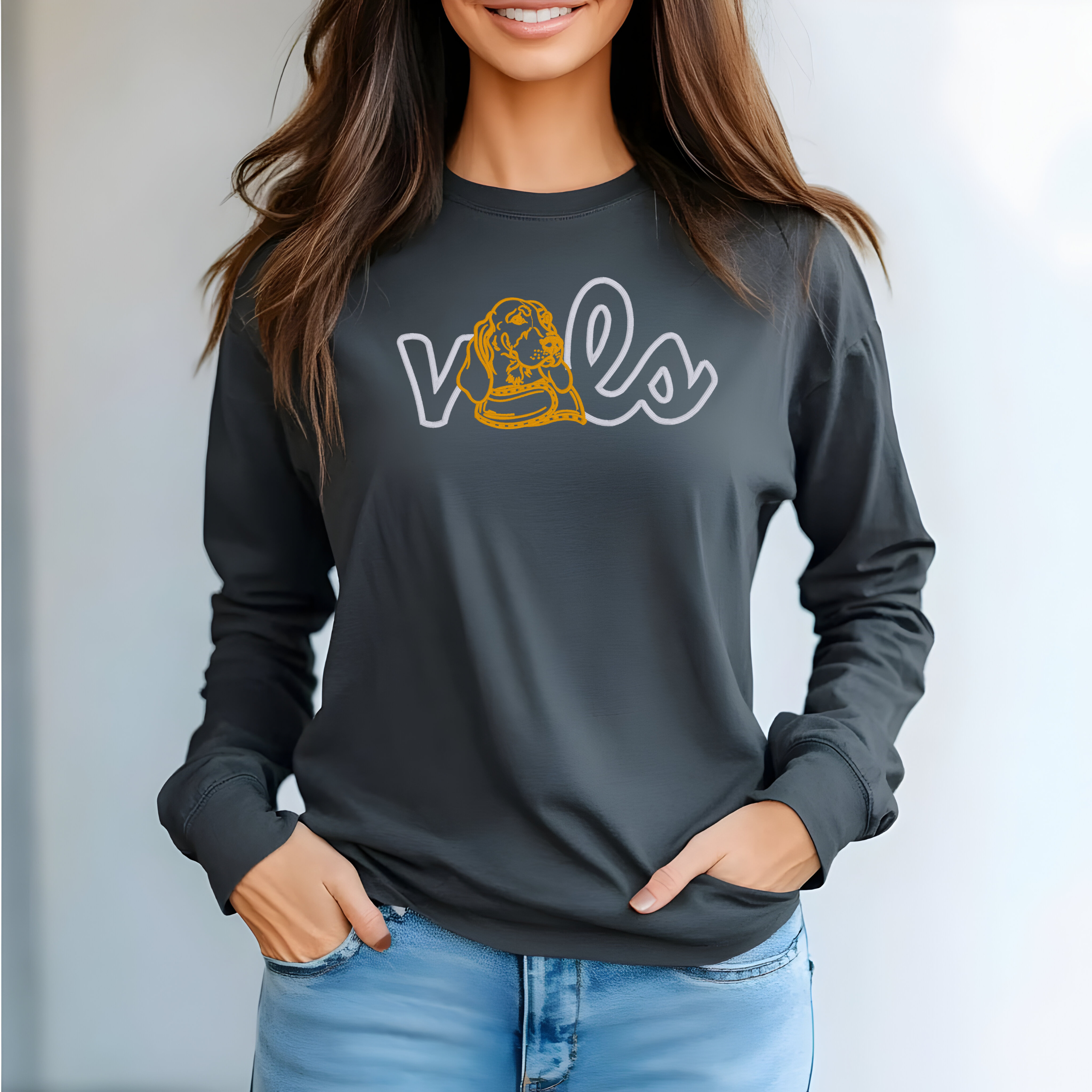 “VOLS” + Vintage Smokey Embroidered Comfort Colors Long Sleeve Tee