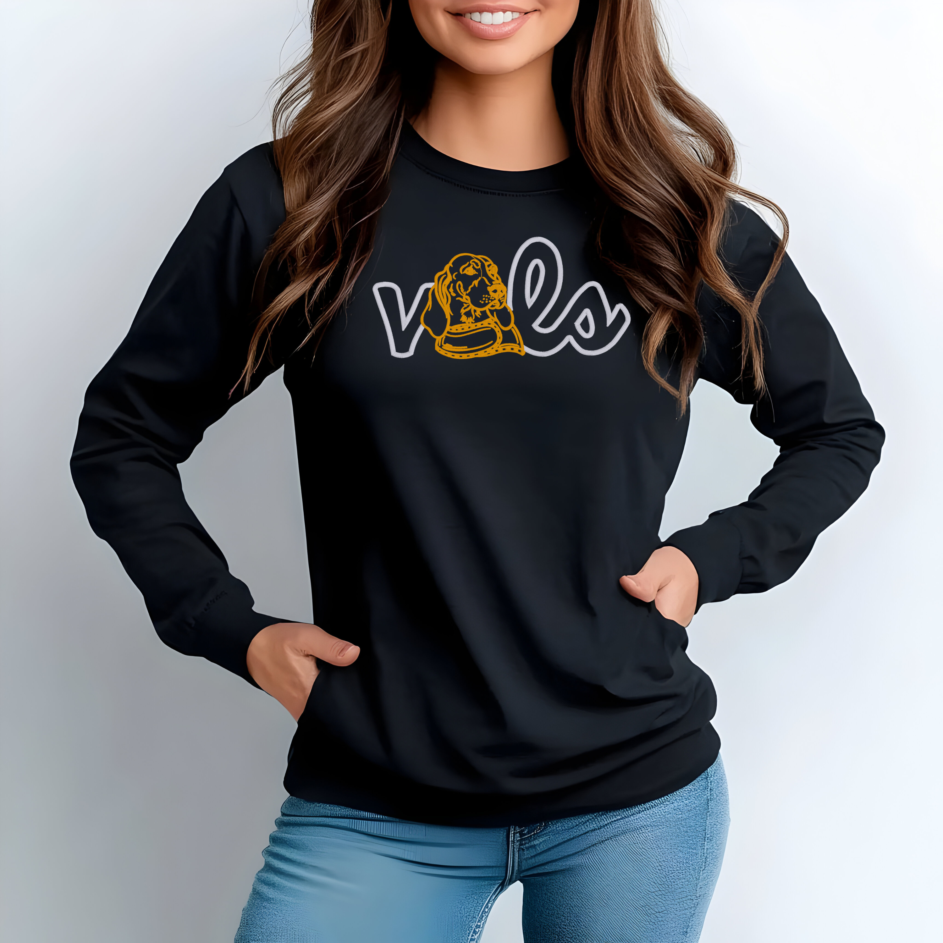 “VOLS” + Vintage Smokey Embroidered Comfort Colors Long Sleeve Tee