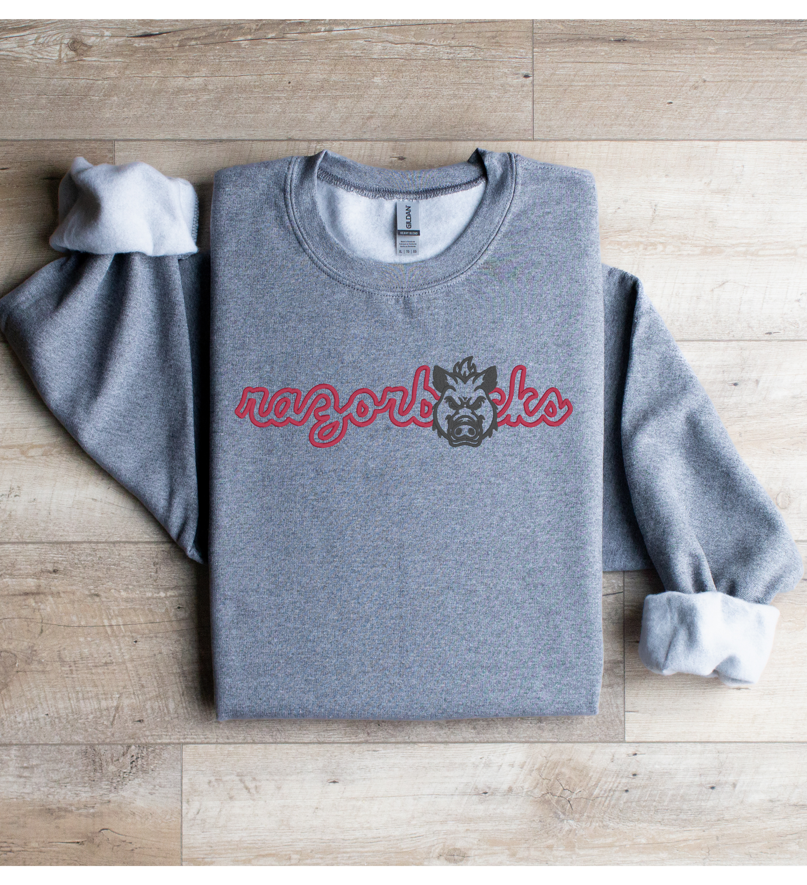 Razorbacks Vintage Hog Embroidered Hoodie or Sweatshirt