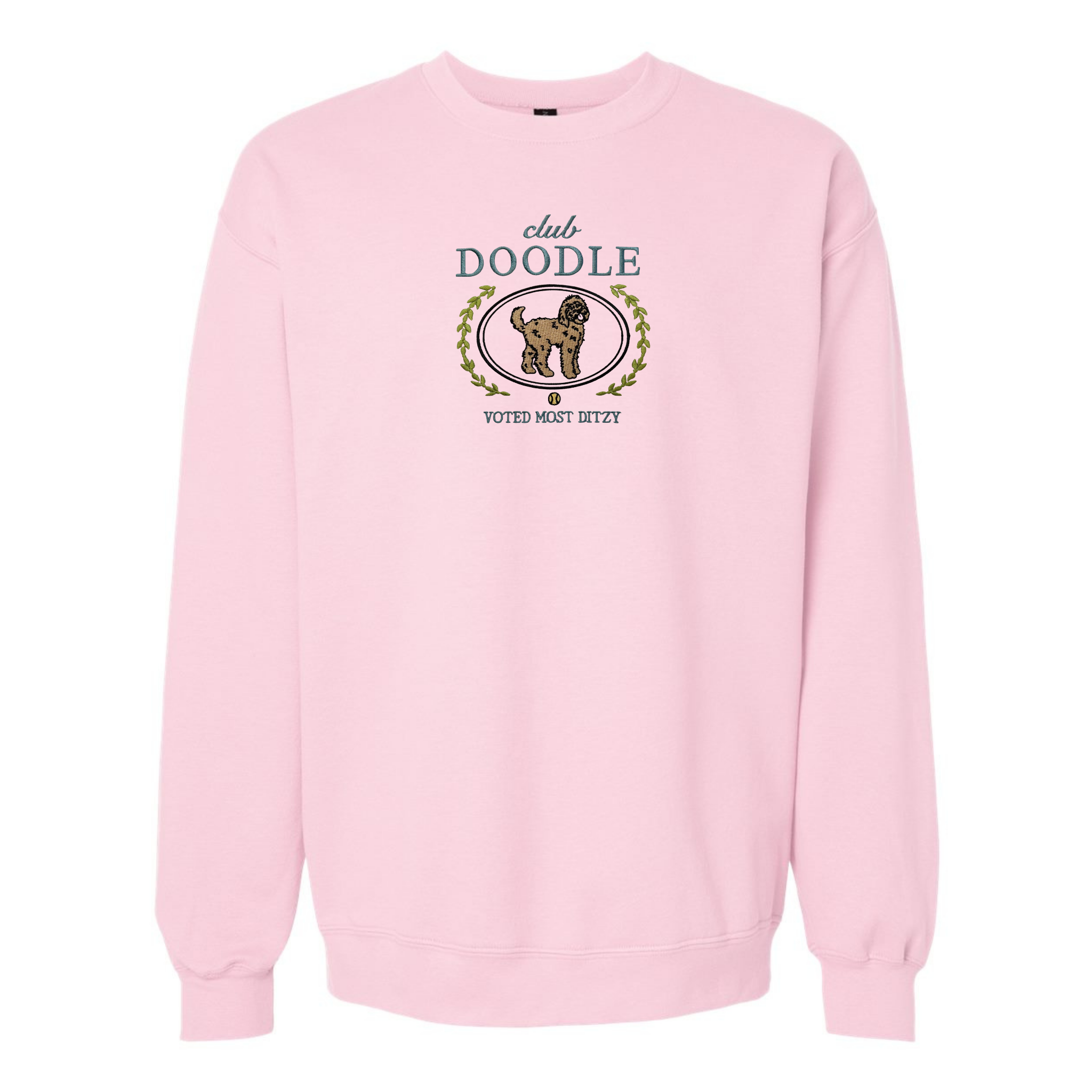 Club Doodle Embroidered Sweatshirt “Voted Most Ditzy” Cozy Crewneck for Dog Lovers
