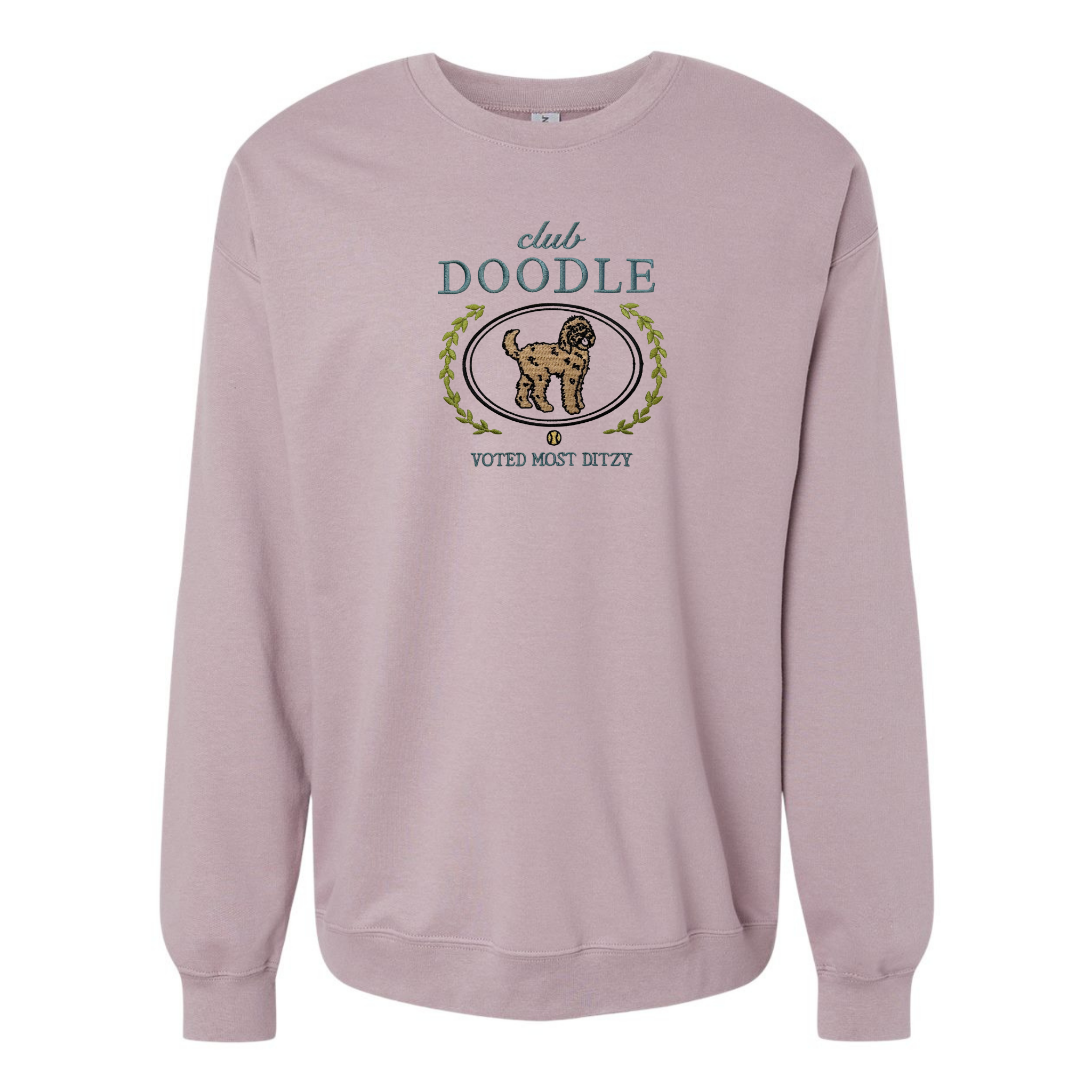 Club Doodle Embroidered Sweatshirt “Voted Most Ditzy” Cozy Crewneck for Dog Lovers