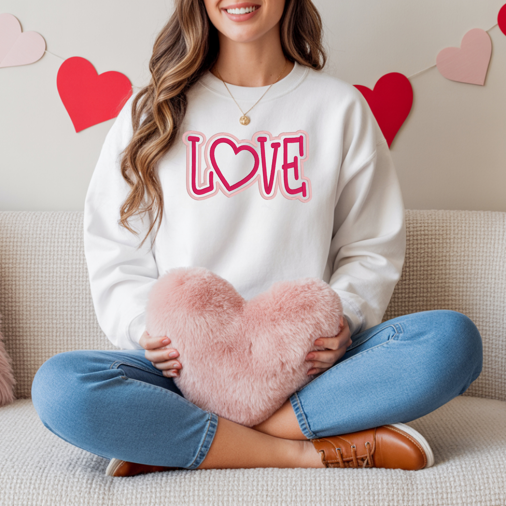 LOVE Puff Embroidered Sweatshirt | Heart Detail | Cozy Custom Stitch Crewneck