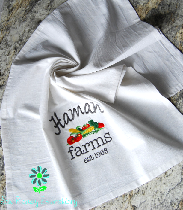 Custom “Farms” Kitchen Towel – Personalized Embroidered Family Farm Flour Sack Dish Towel