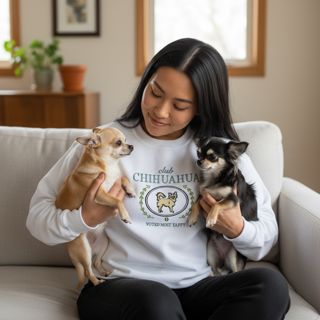 Club Chihuahua Embroidered Sweatshirt  “Voted Most Yappy” Cozy Crewneck for Dog Lovers