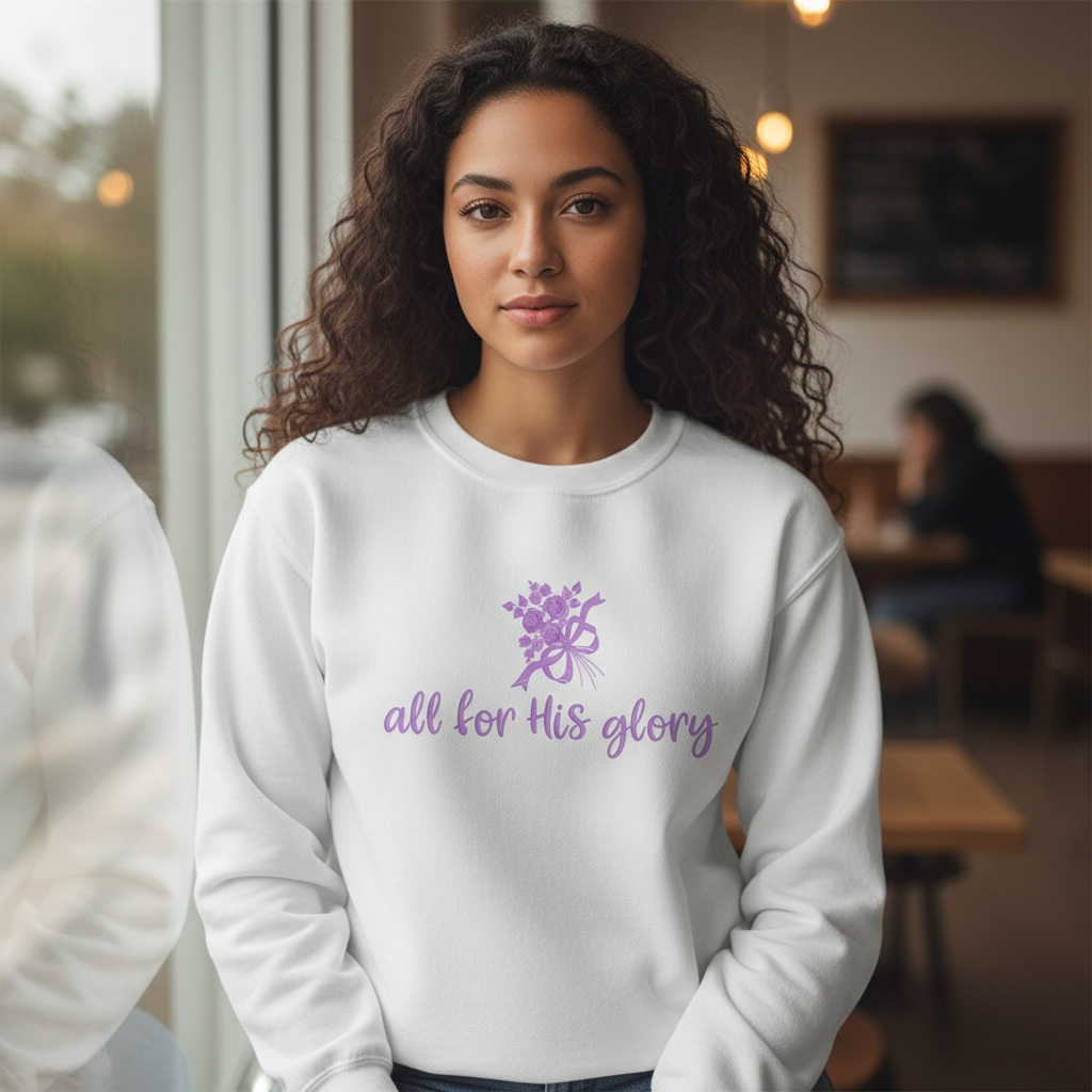 “All for His Glory” Embroidered Sweatshirt | Faith-Based Floral Design