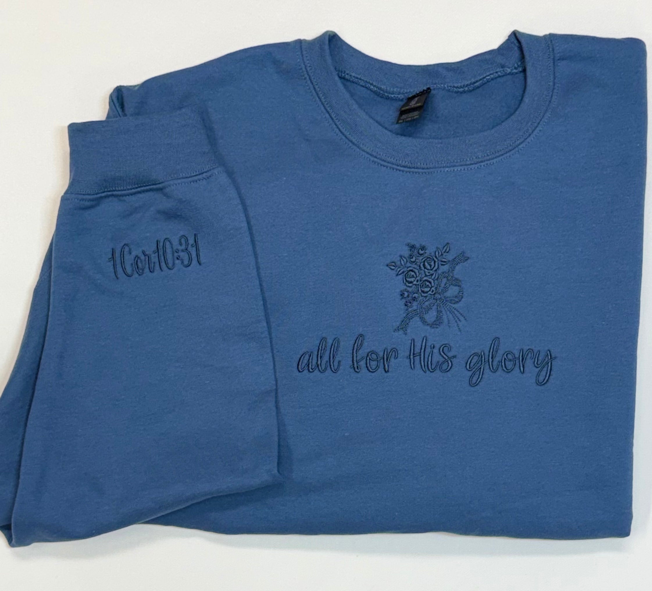 “All for His Glory” Embroidered Sweatshirt | Faith-Based Floral Design