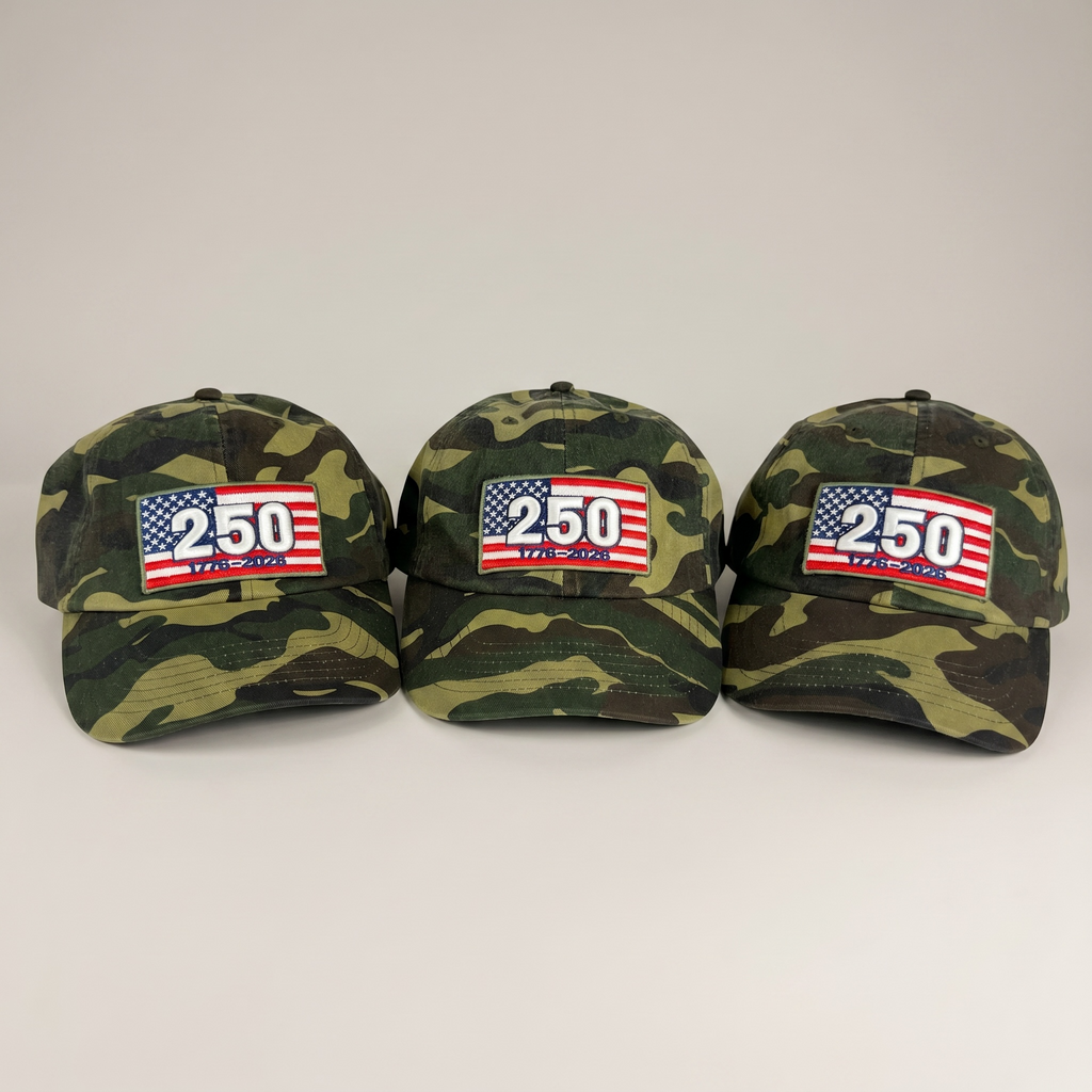 250 Puff Patch Dad Hat Iconic Patriotic Embroidered Cap