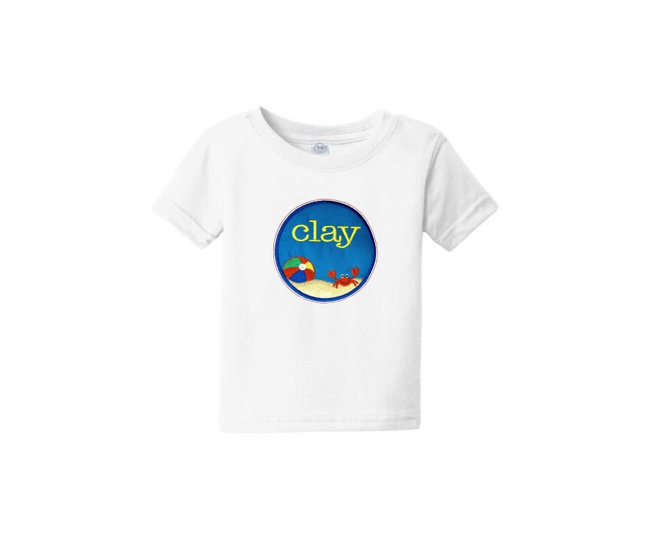 Personalized Beach Scene Appliqué Kids T-Shirt – Custom Name Summer Vacation Tee
