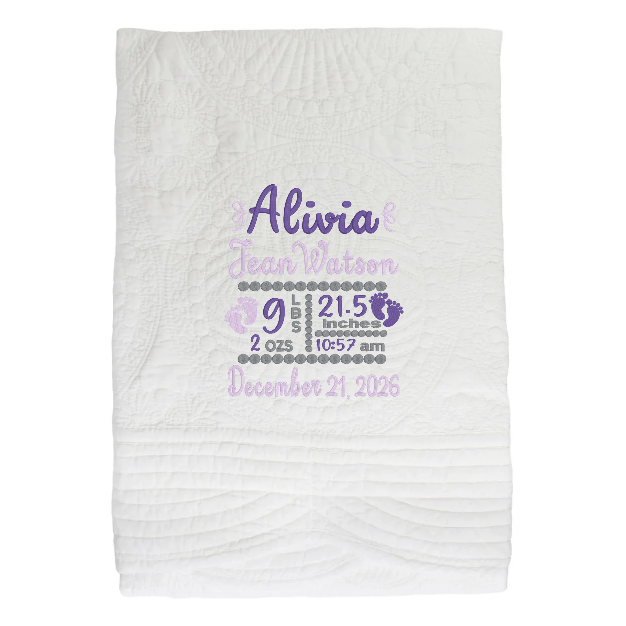 Personalized Baby Girl Heirloom Quilt Birth Announcement | Custom Name & Stats