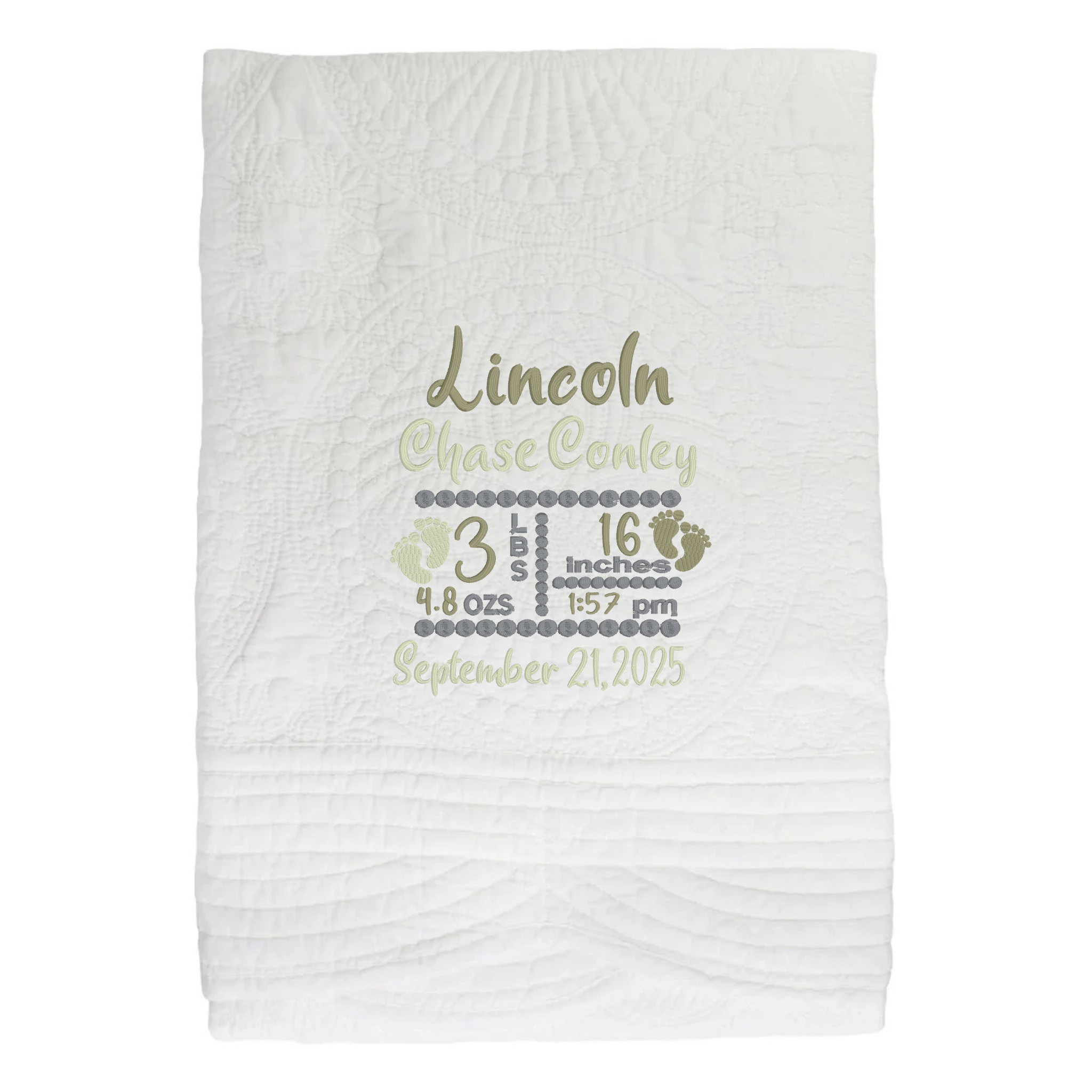 Personalized Baby Boy Heirloom Quilt Birth Announcement | Custom Name & Stats