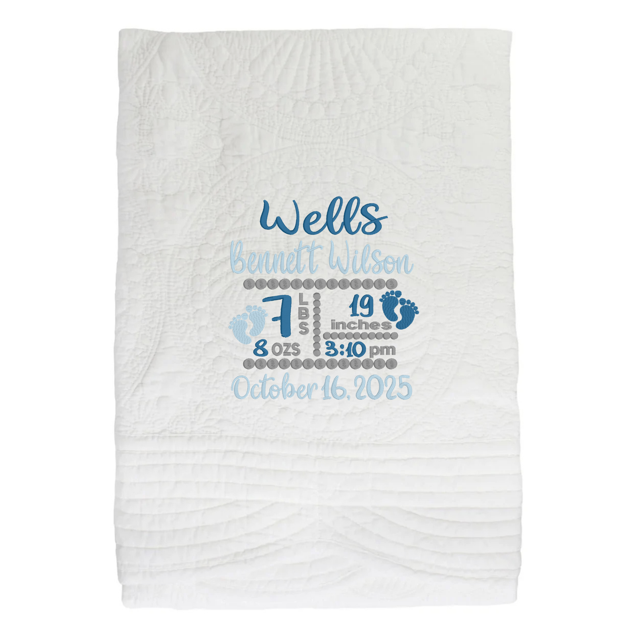 Personalized Baby Boy Heirloom Quilt Birth Announcement | Custom Name & Stats