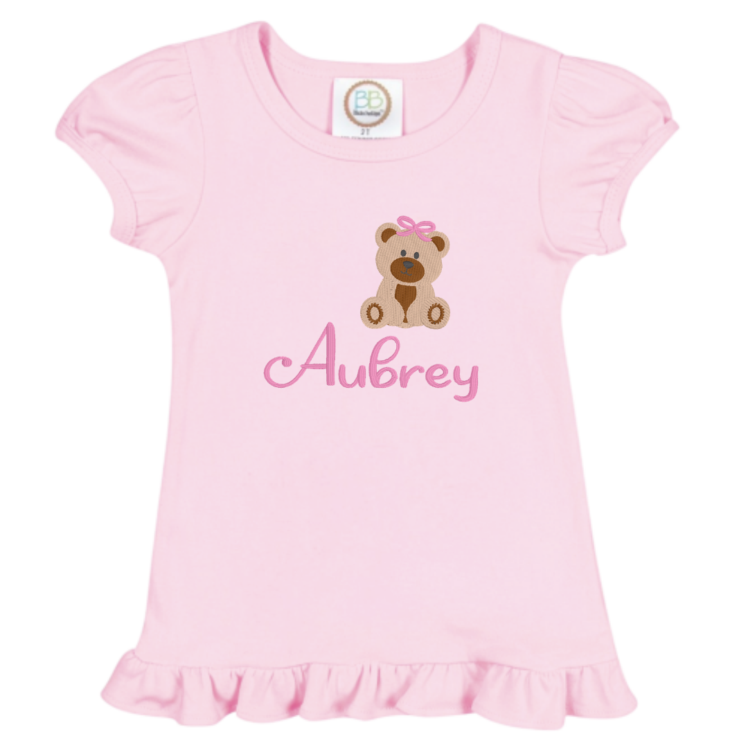 Girls Puff Sleeve Ruffle Shirt Personalized Embroidered Name & Custom Design