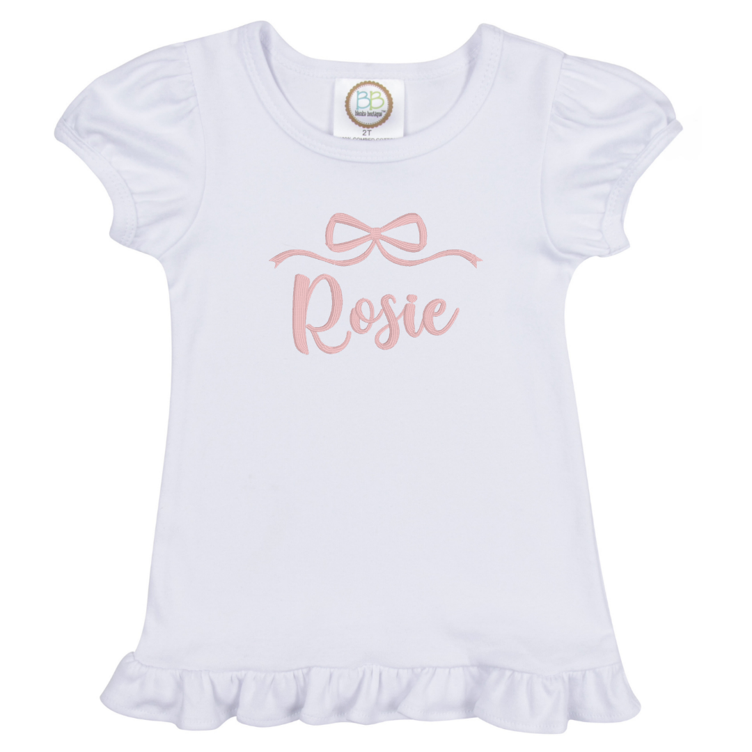 Girls Puff Sleeve Ruffle Shirt Personalized Embroidered Name & Custom Design