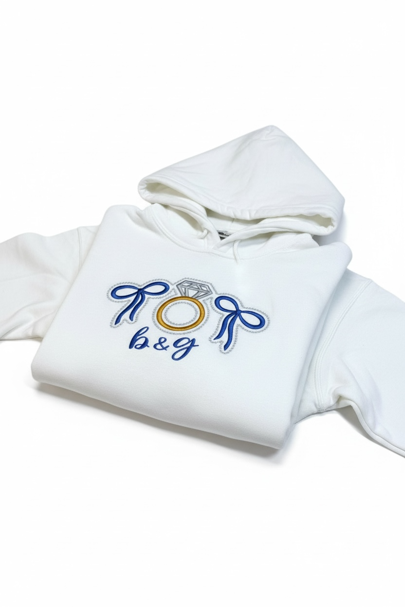 Custom 3D Puff Diamond Ring with Bows Engagement Embroidered Shirt