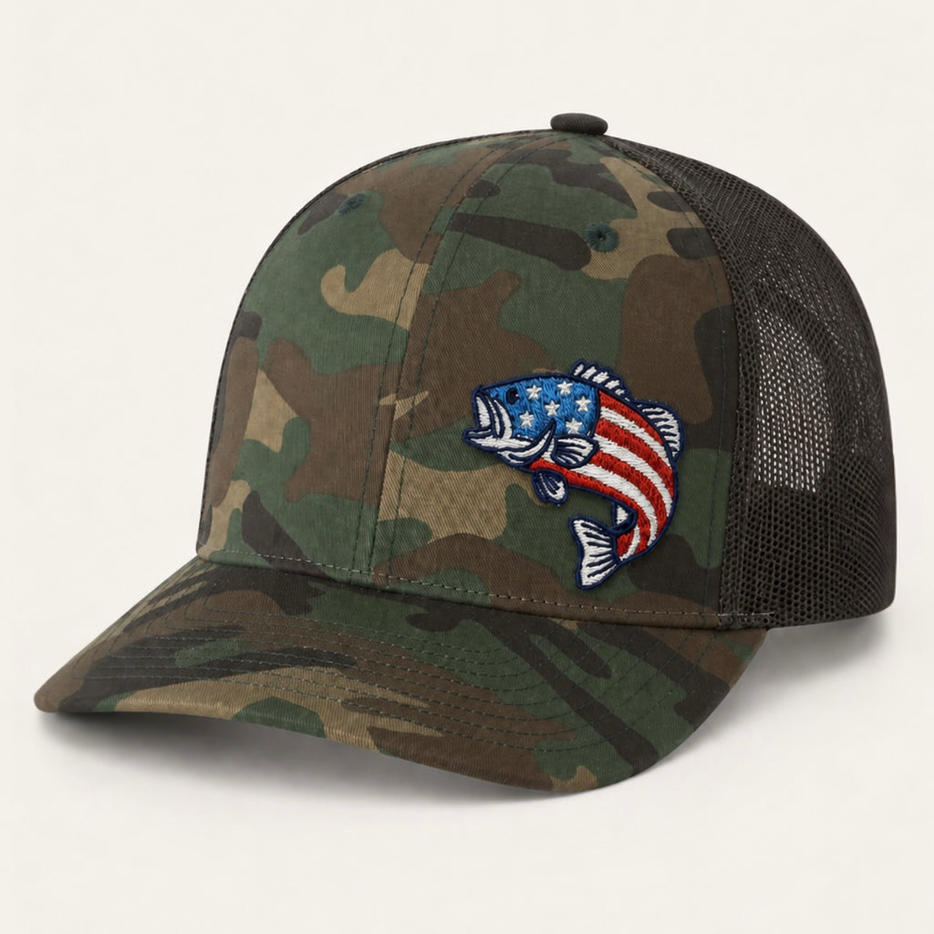 Patriotic Bass Fish Embroidered Richardson Cap