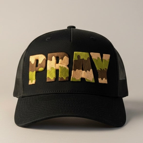 Puff Embroidered “PRAY” Hat Trucker Cap Faith Based 3D Embroidery