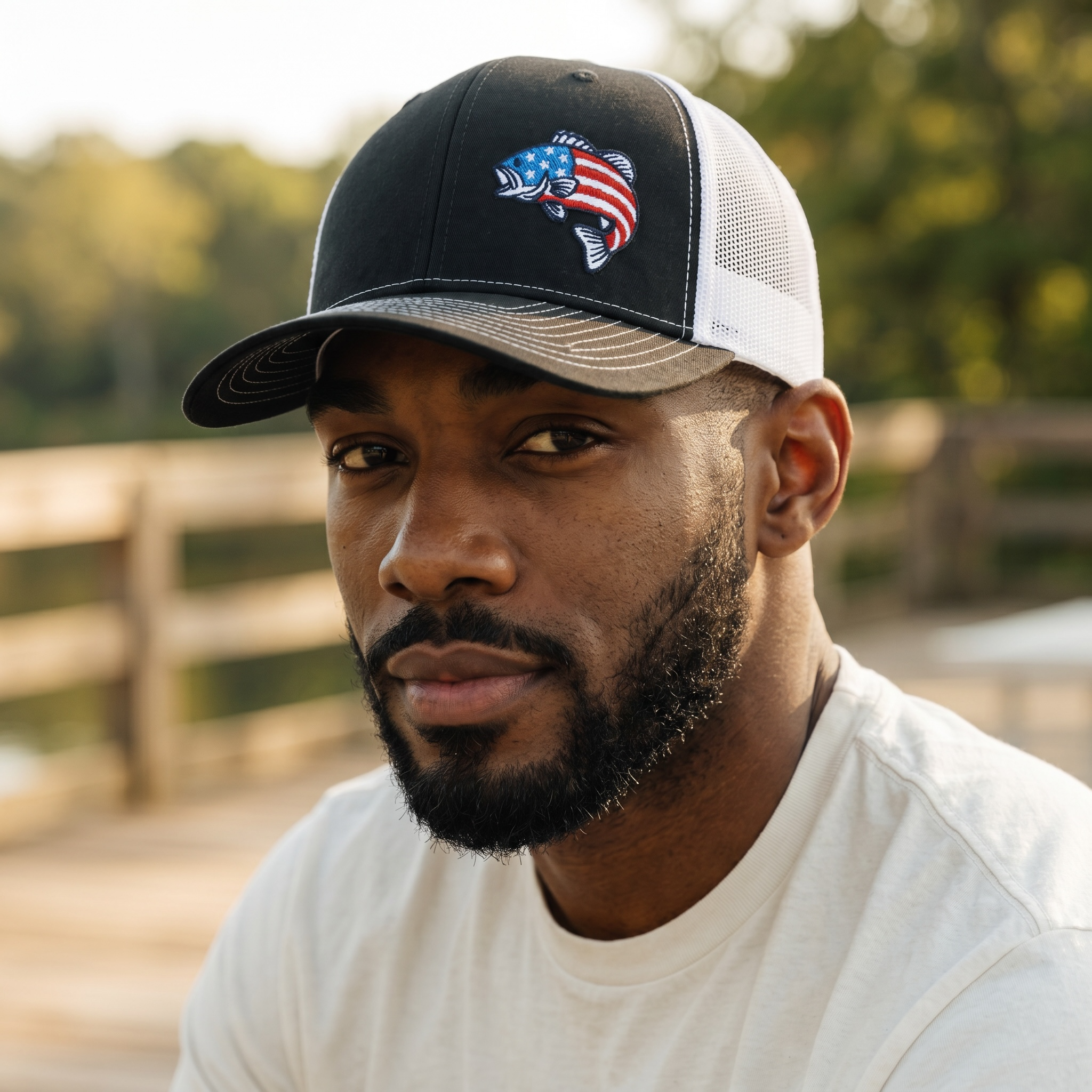 Patriotic Bass Fish Embroidered Richardson Cap