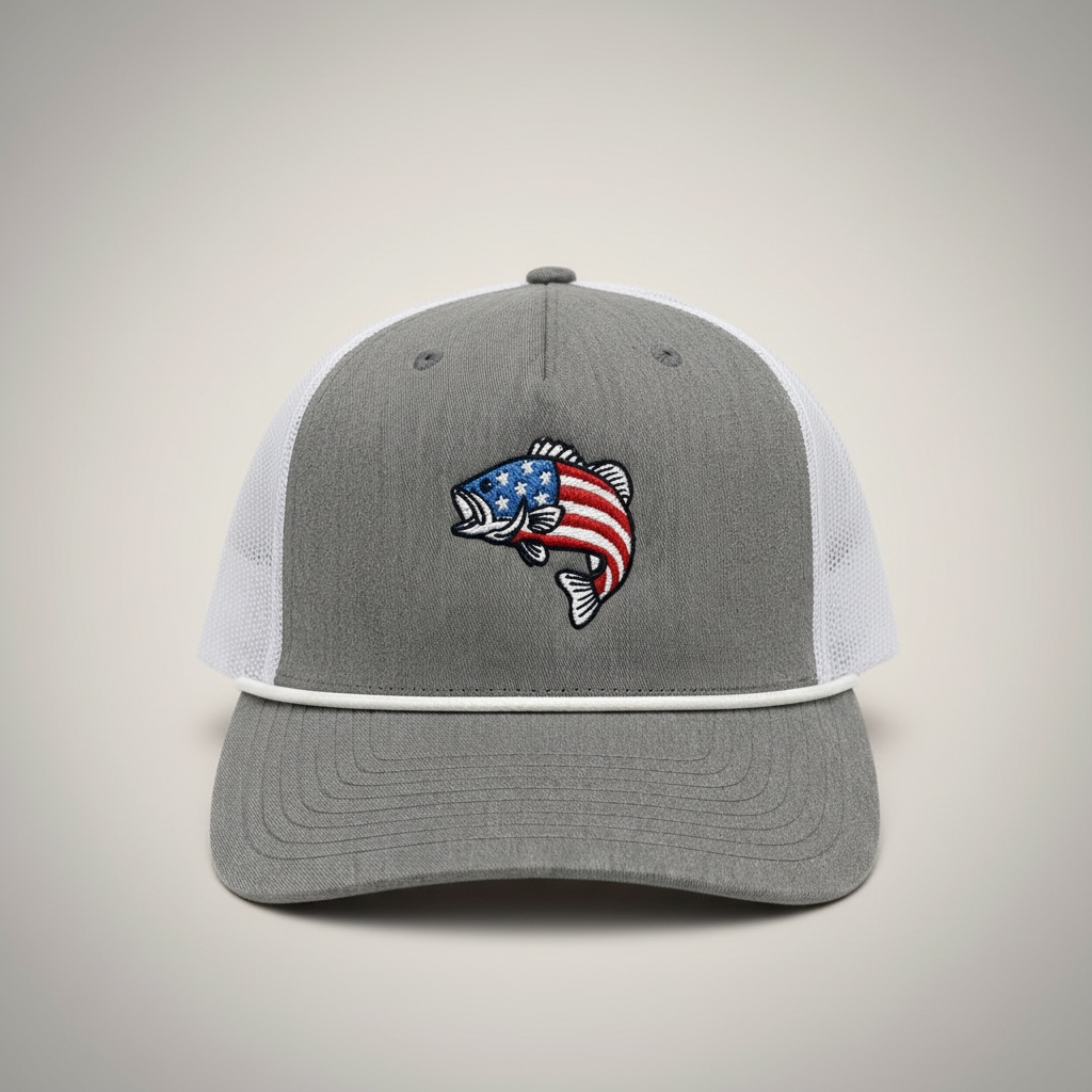 Patriotic Bass Fish Embroidered Richardson Cap