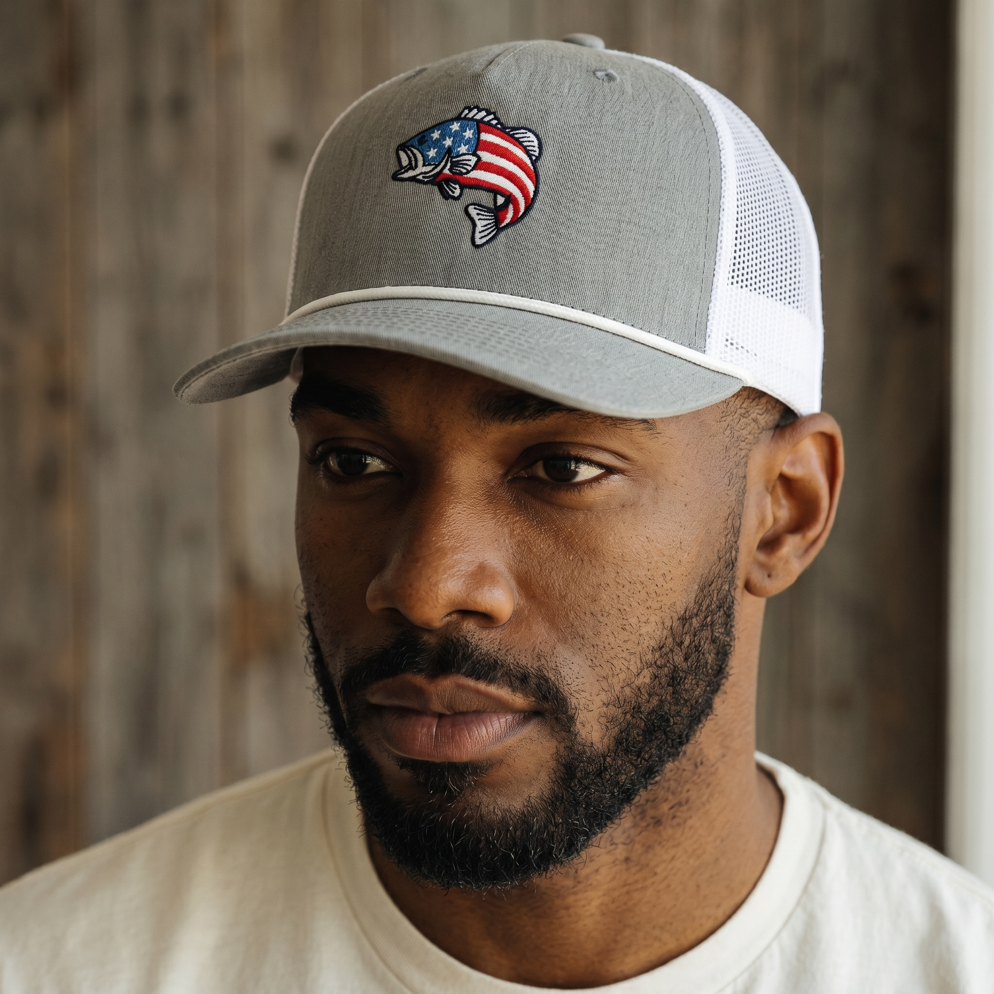 Patriotic Bass Fish Embroidered Richardson Cap
