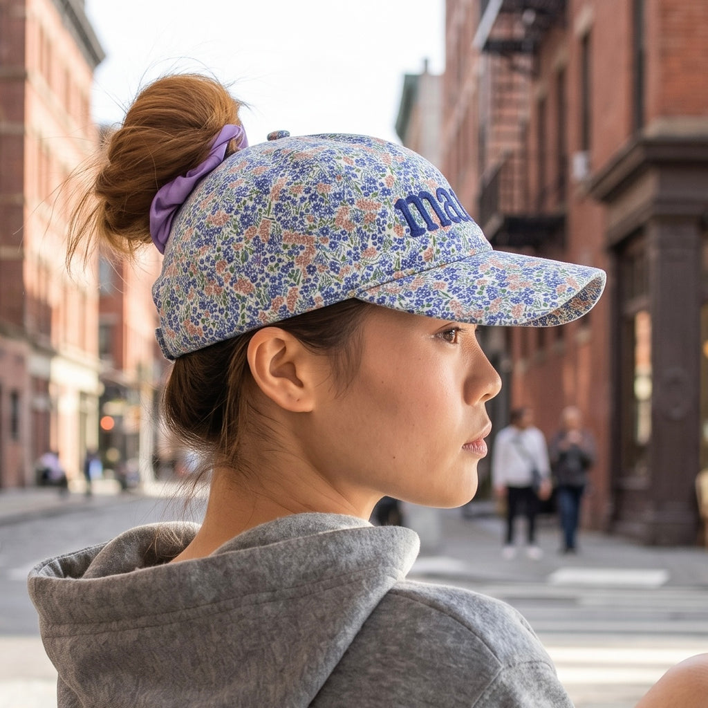 Custom Floral Cap with Embroidered Word