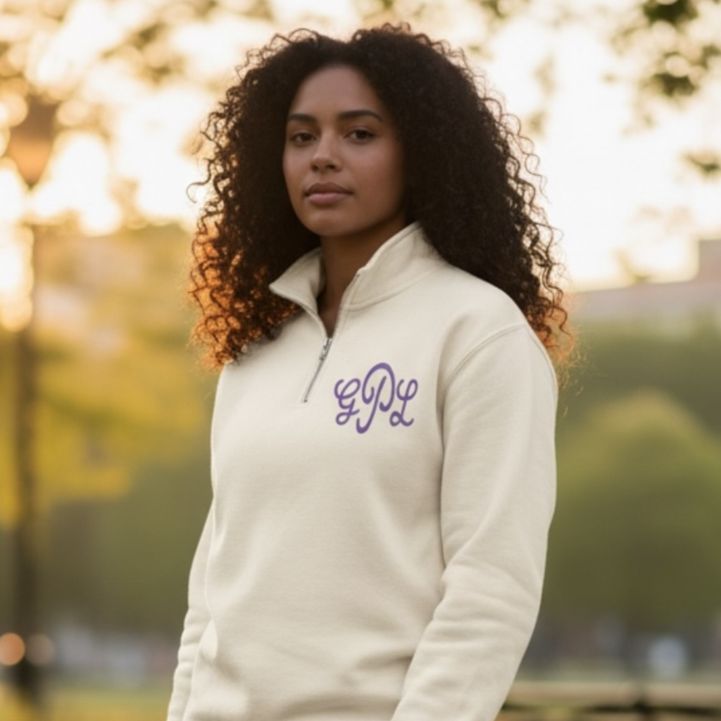 Custom 3D Puff Monogram Quarter Zip Medium Weight Sweatshirt