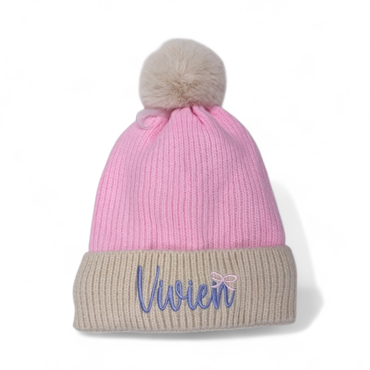 Personalized Children’s Glitter Beanie with Pom Pom | Custom Embroidered Name