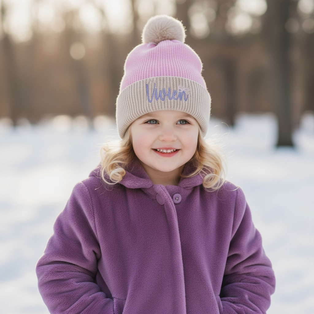 Personalized Children’s Glitter Beanie with Pom Pom | Custom Embroidered Name