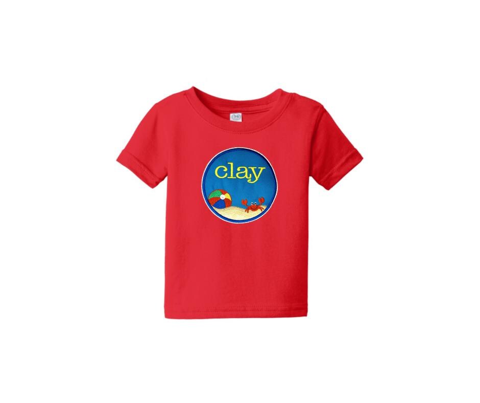 Personalized Beach Scene Appliqué Kids T-Shirt – Custom Name Summer Vacation Tee