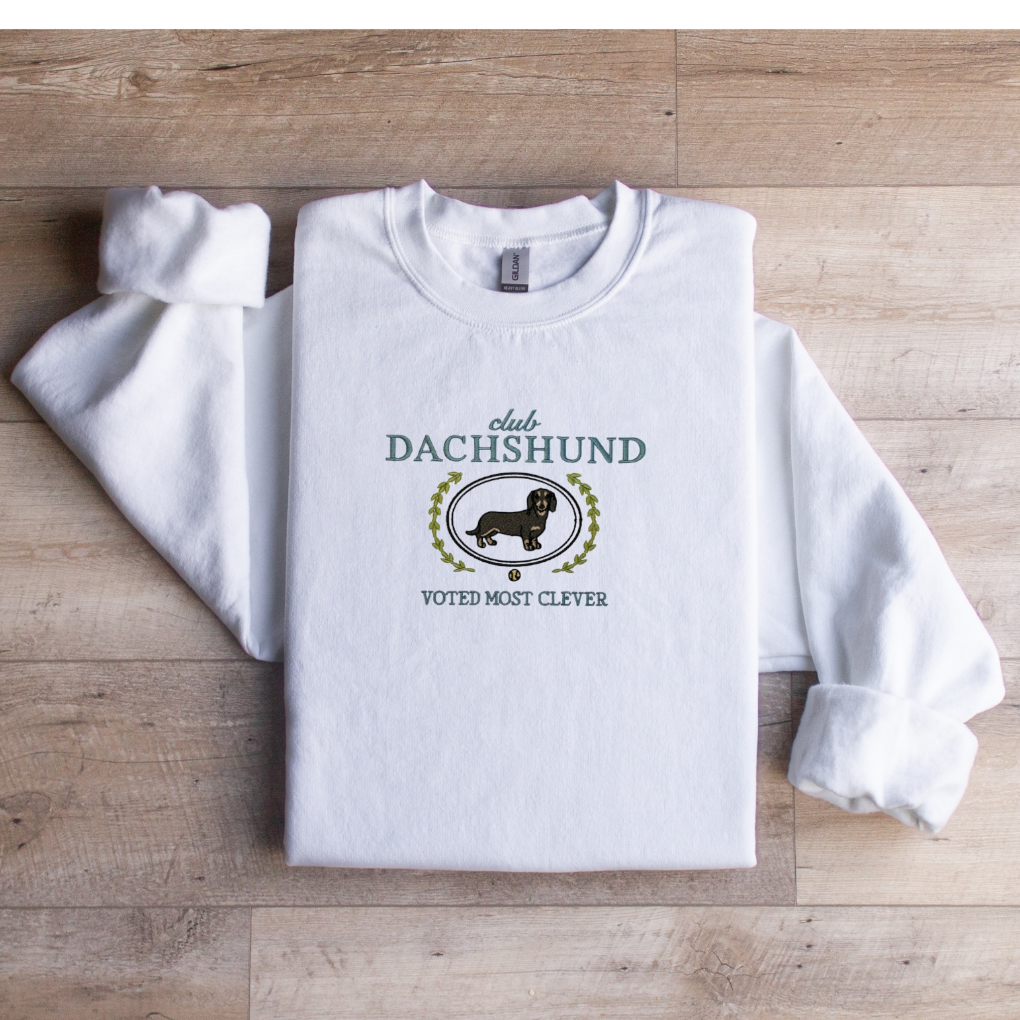 Club Dachshund Embroidered Sweatshirt “Voted Most Clever” Cozy Crewneck