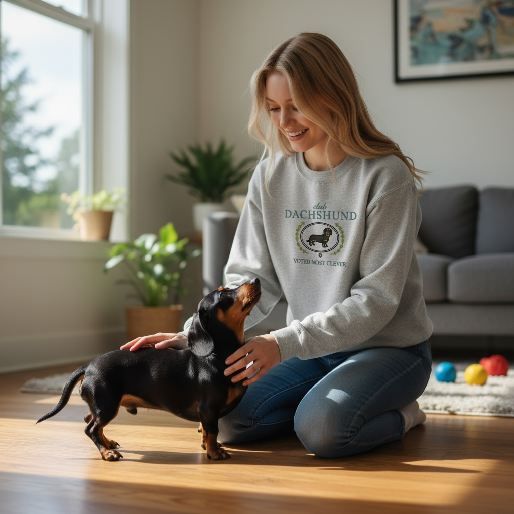 Club Dachshund Embroidered Sweatshirt “Voted Most Clever” Cozy Crewneck