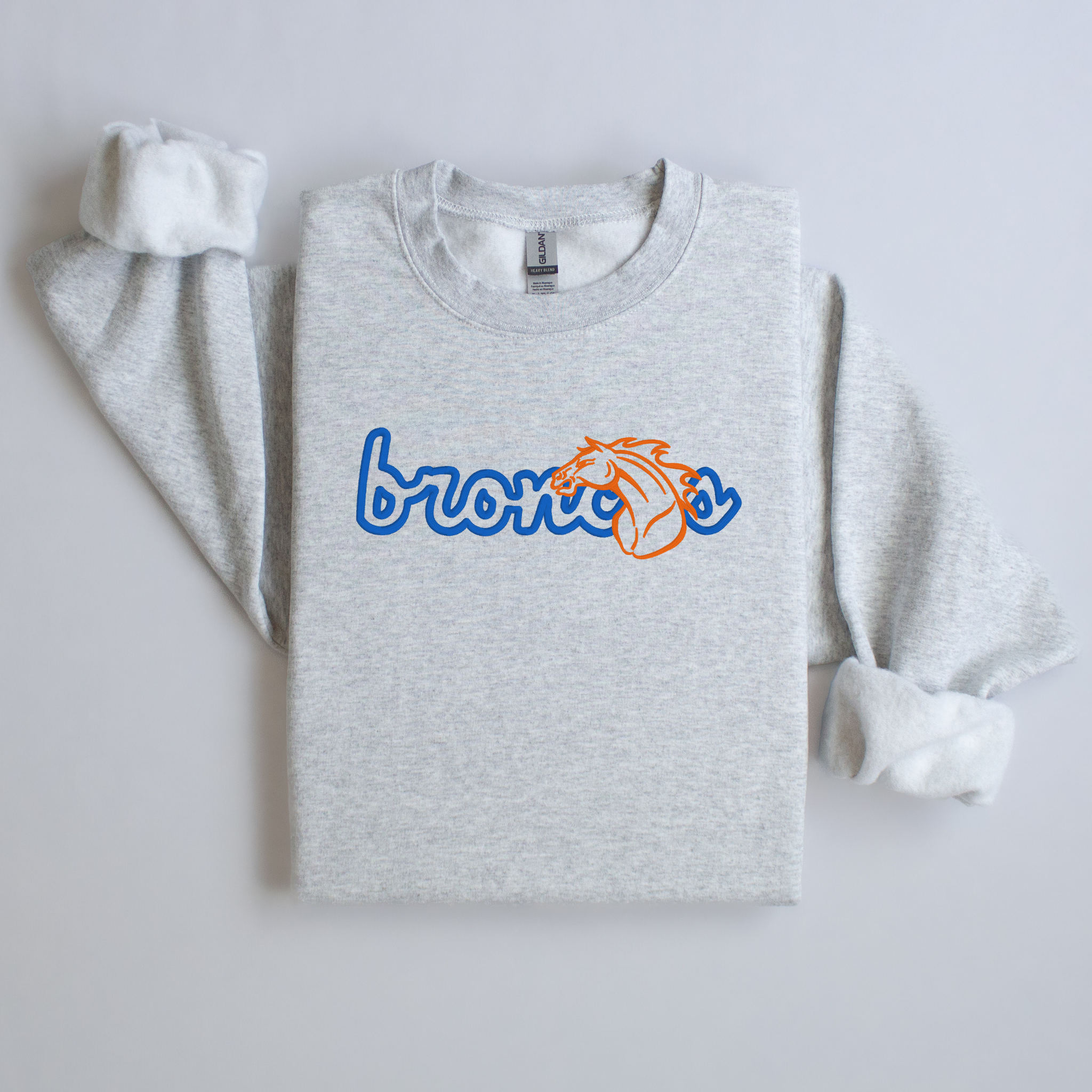 Outlined Broncos Vintage Mascot Embroidered Sweatshirt