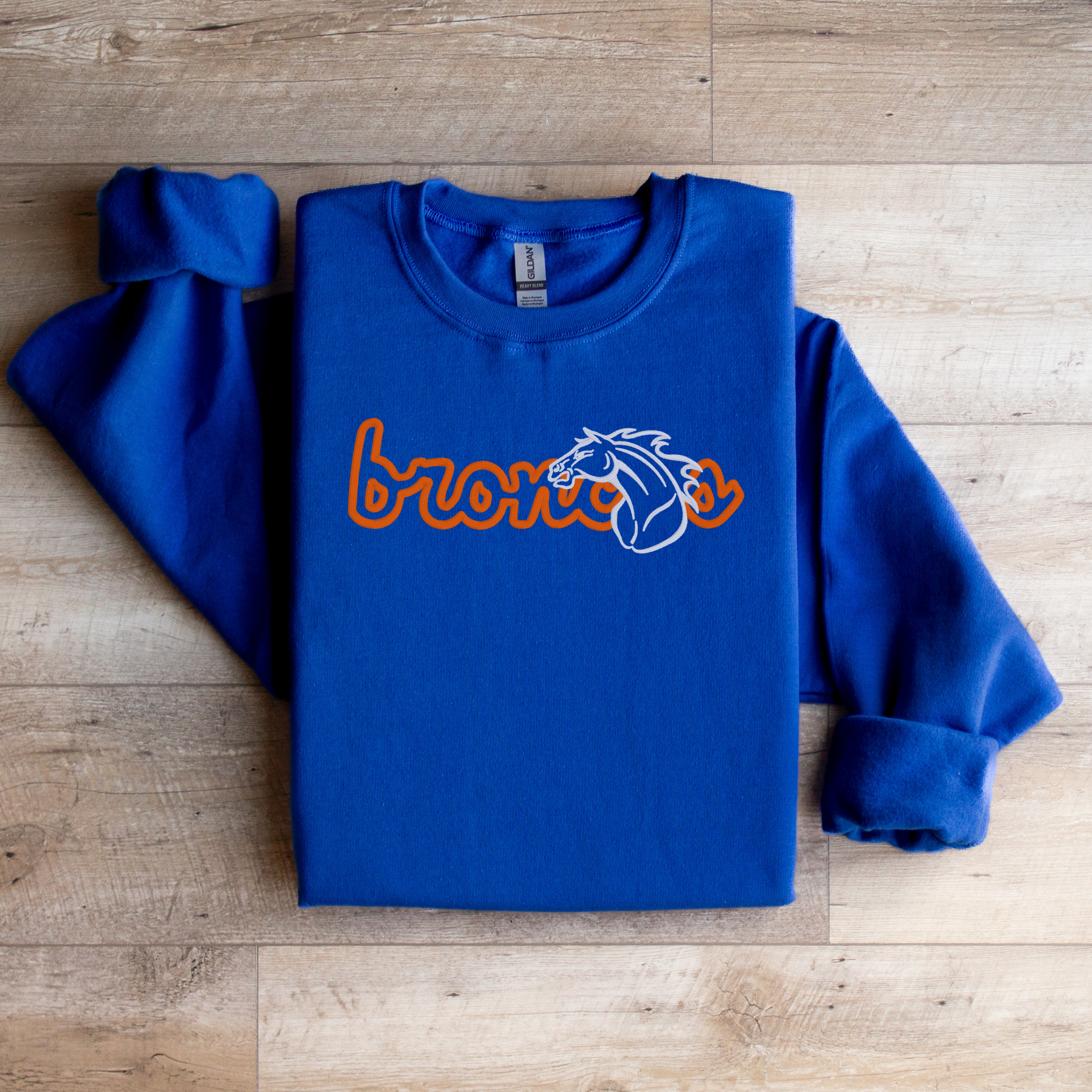 Outlined Broncos Vintage Mascot Embroidered Sweatshirt