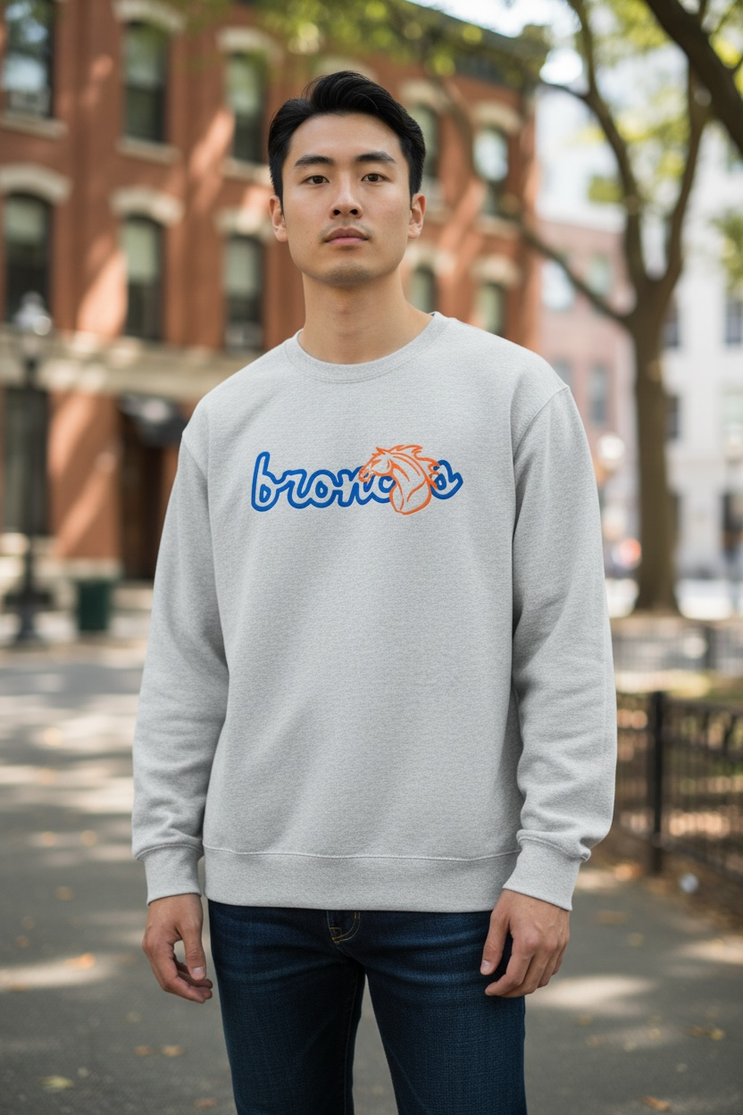 Outlined Broncos Vintage Mascot Embroidered Sweatshirt