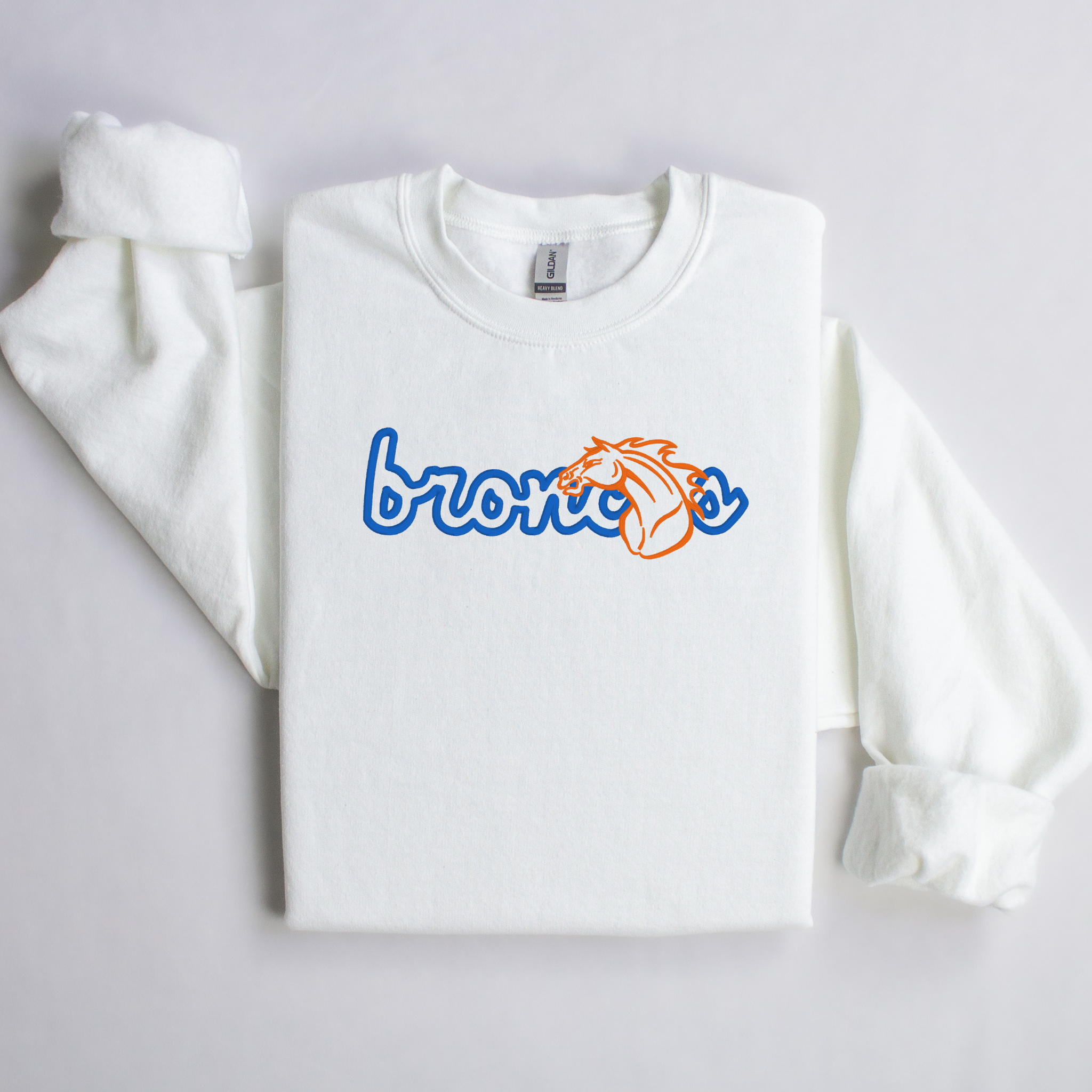 Outlined Broncos Vintage Mascot Embroidered Sweatshirt