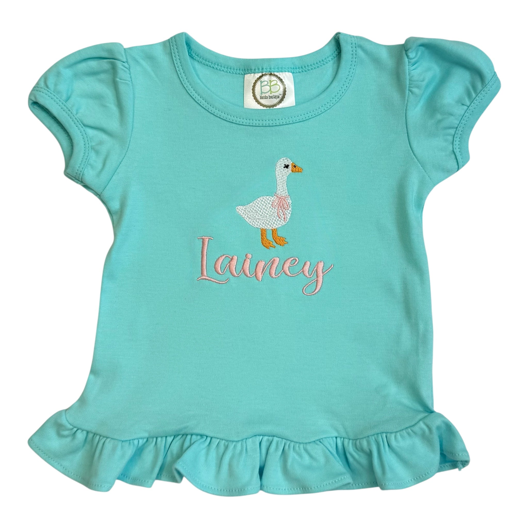 Girls Puff Sleeve Ruffle Shirt Personalized Embroidered Name & Custom Design