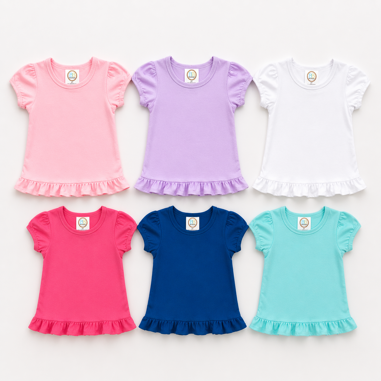 Girls Puff Sleeve Ruffle Shirt Personalized Embroidered Name & Custom Design