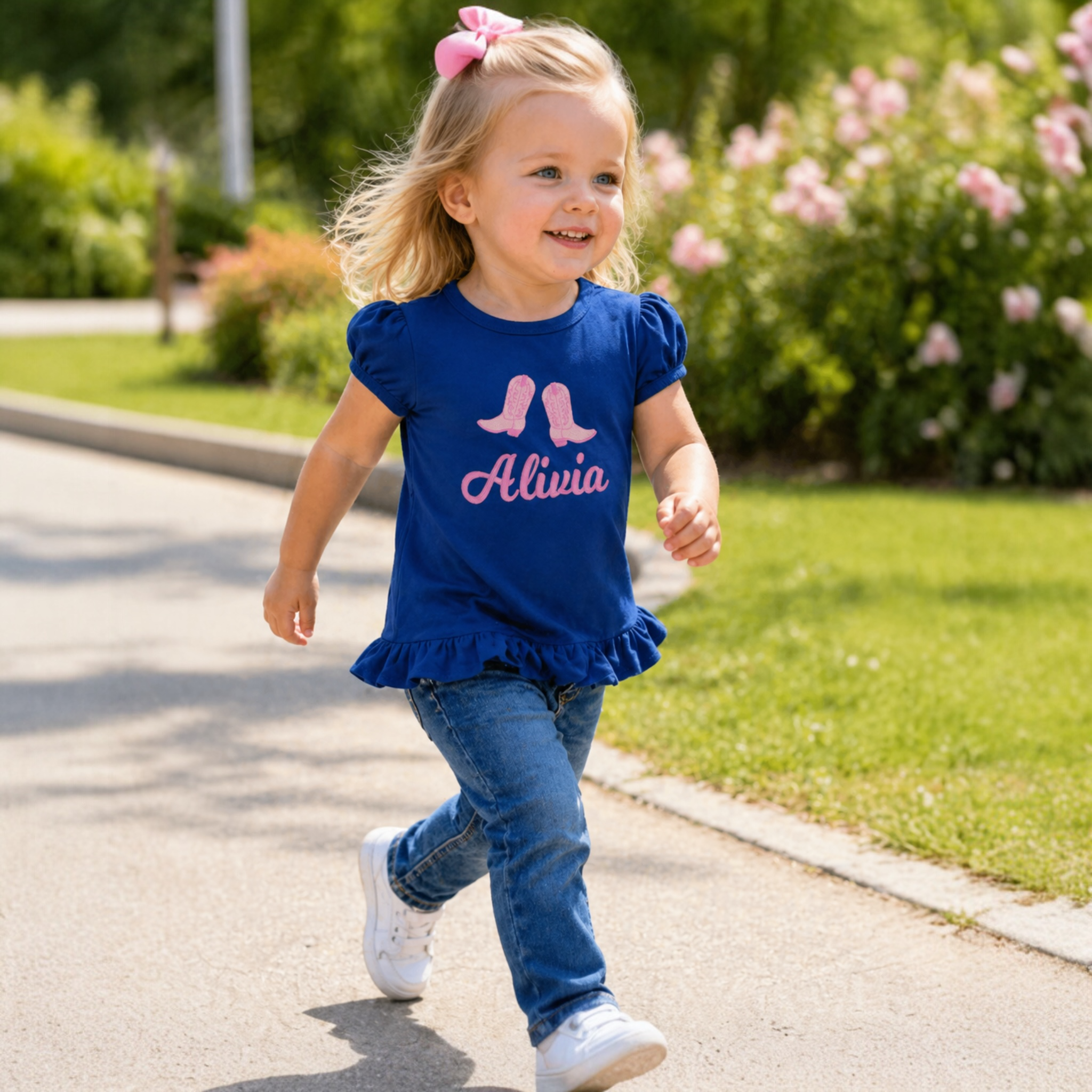 Girls Puff Sleeve Ruffle Shirt Personalized Embroidered Name & Custom Design