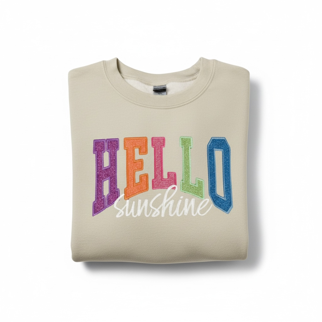 HELLO Sunshine Glitter Crewneck Sweatshirt