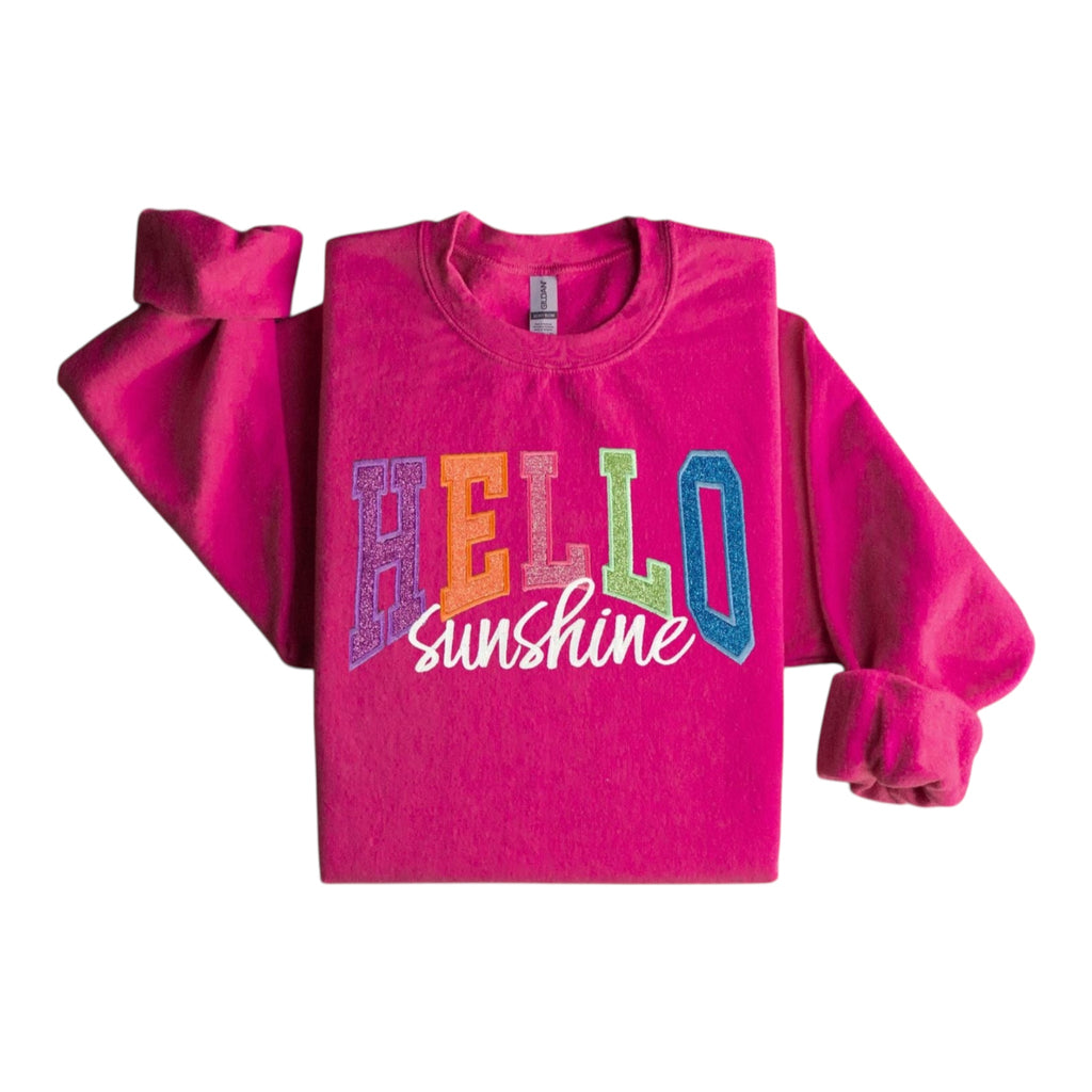 HELLO Sunshine Glitter Crewneck Sweatshirt