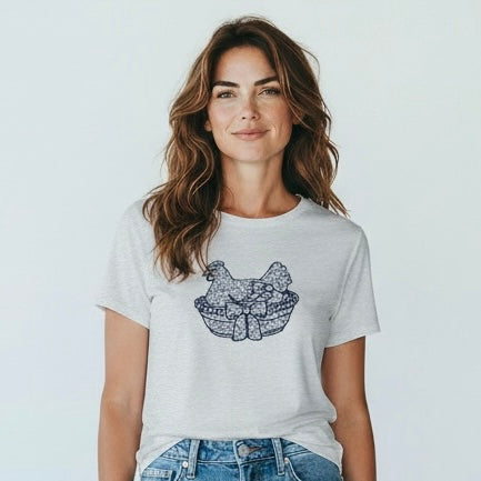 Vintage Hen on Nest Appliqué Embroidered Sweatshirt or Tee Blue Floral Heirloom Design