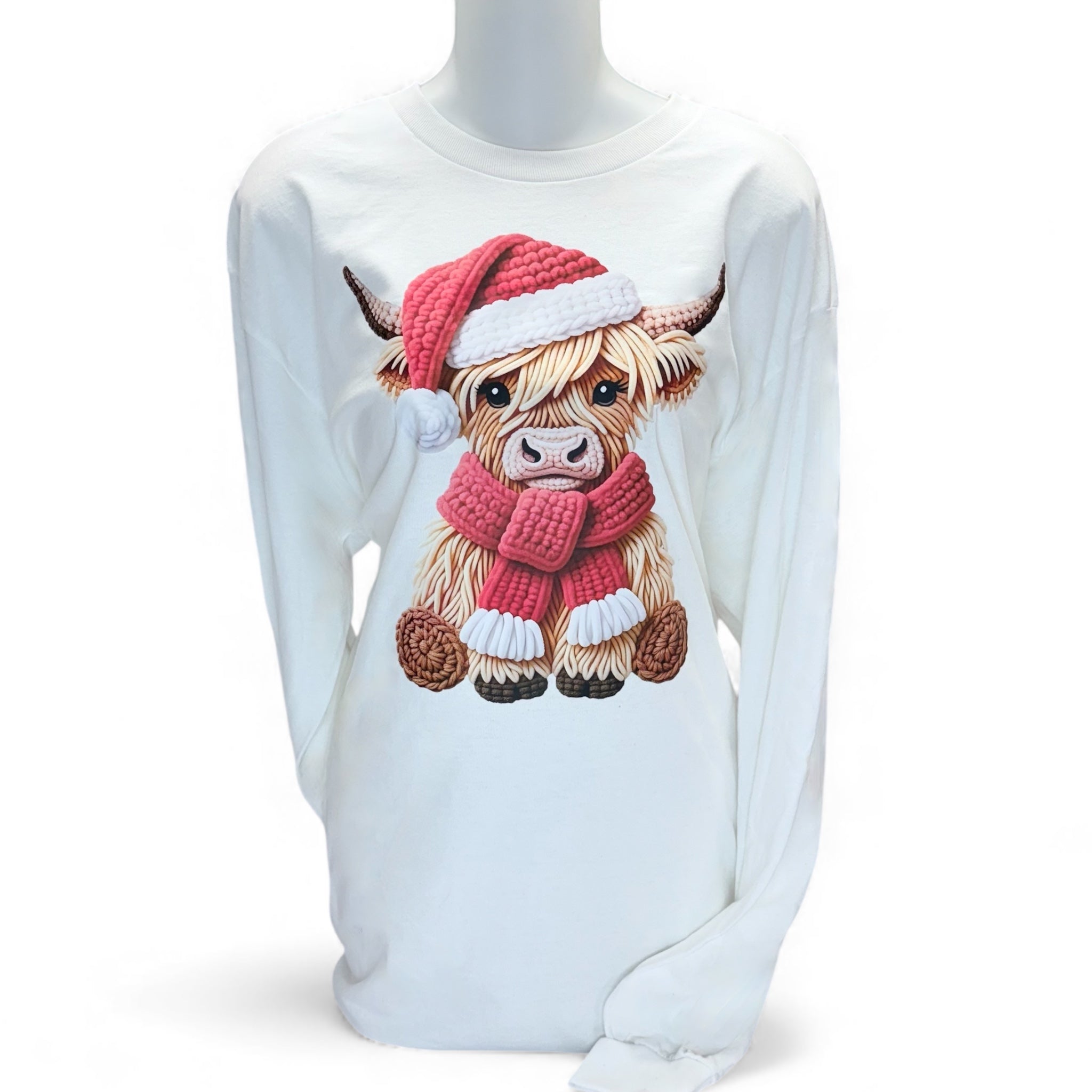 Adult Highland Cow 3D Faux Knit Yarn Look Christmas Shirt