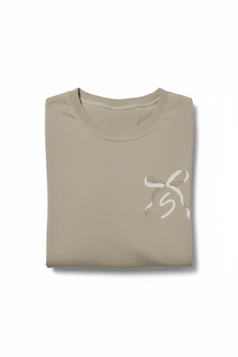 Custom Initial with Two-Toned Bow | Embroidered Long Sleeve Shirt
