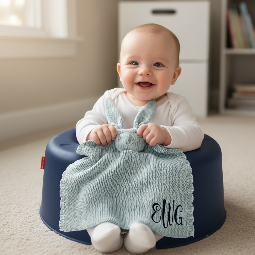 Personalized Knit Bunny Lovey Heirloom Baby Shower Gift