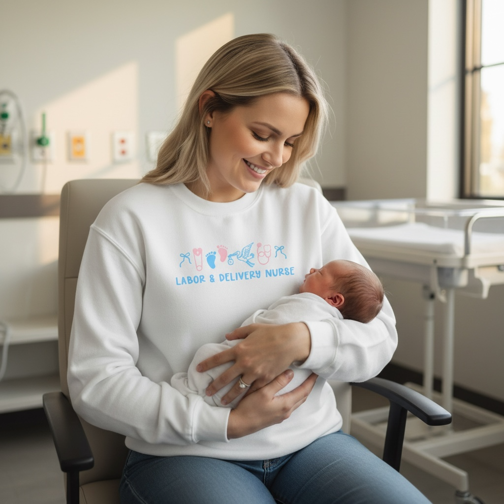 Labor & Delivery Nurse with Icons Embroidered Sweatshirt