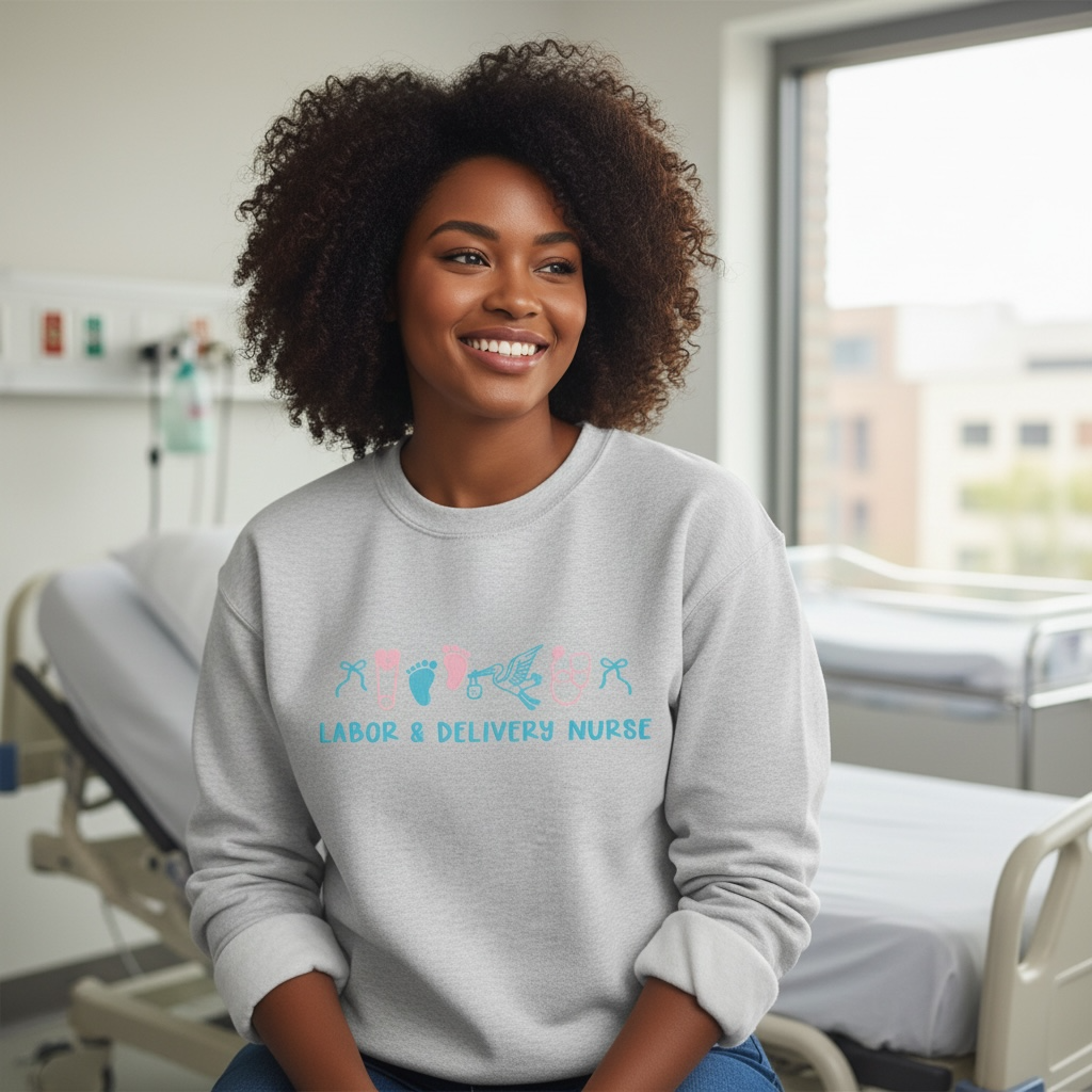 Labor & Delivery Nurse with Icons Embroidered Sweatshirt