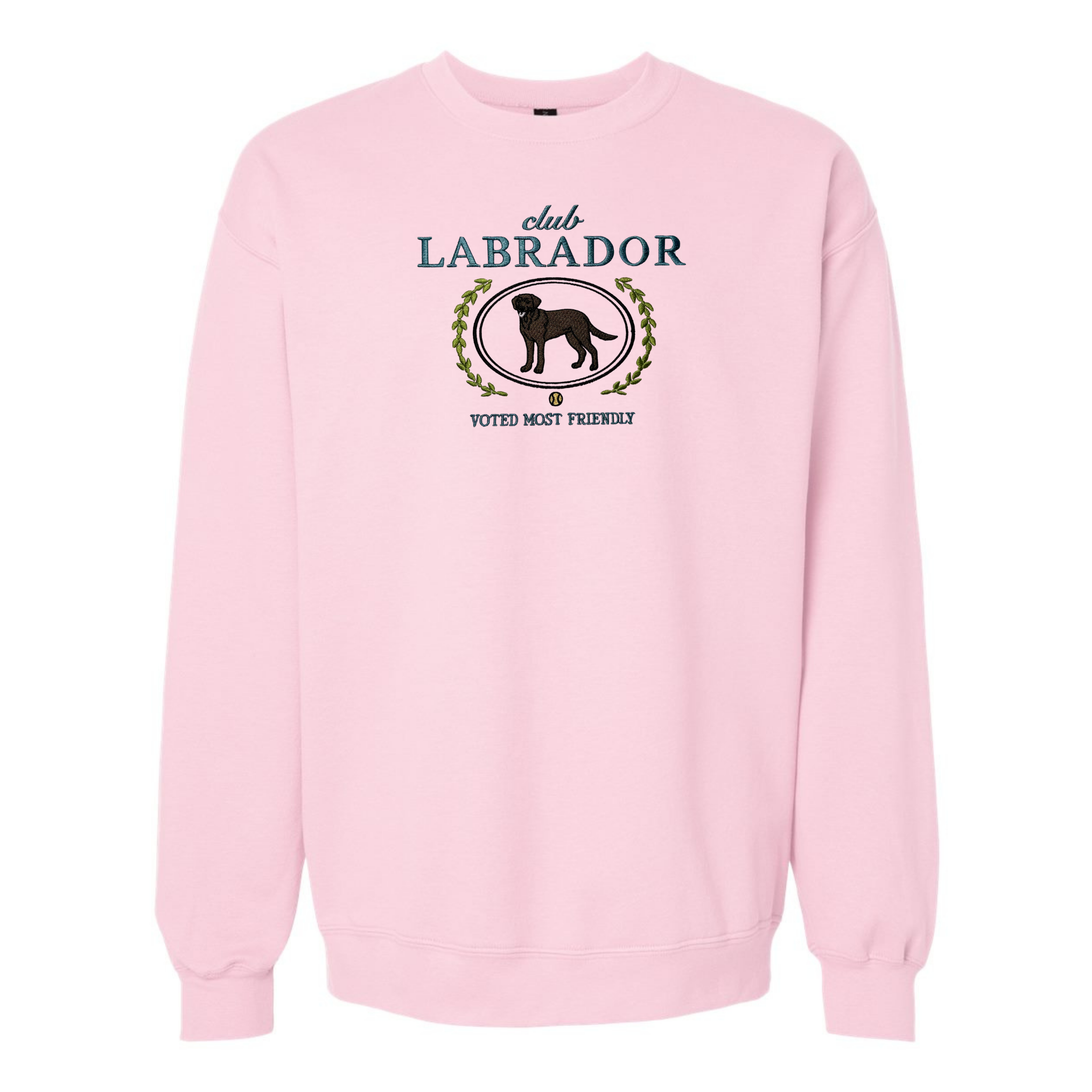 Club Labrador Embroidered Sweatshirt “Voted Most Friendly” Cozy Crewneck for Dog Lovers
