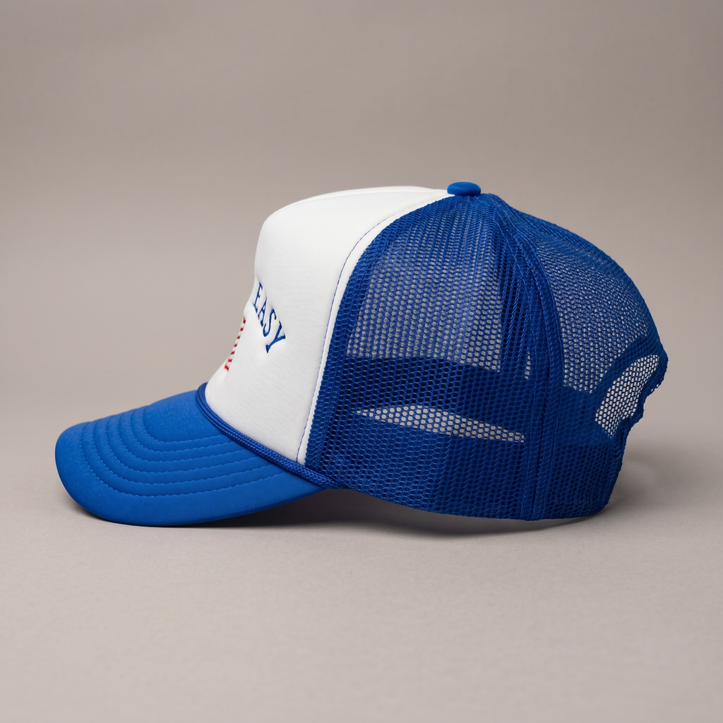 Lake It Easy Embroidered Foam Trucker Hat Patriotic Lake Life Cap